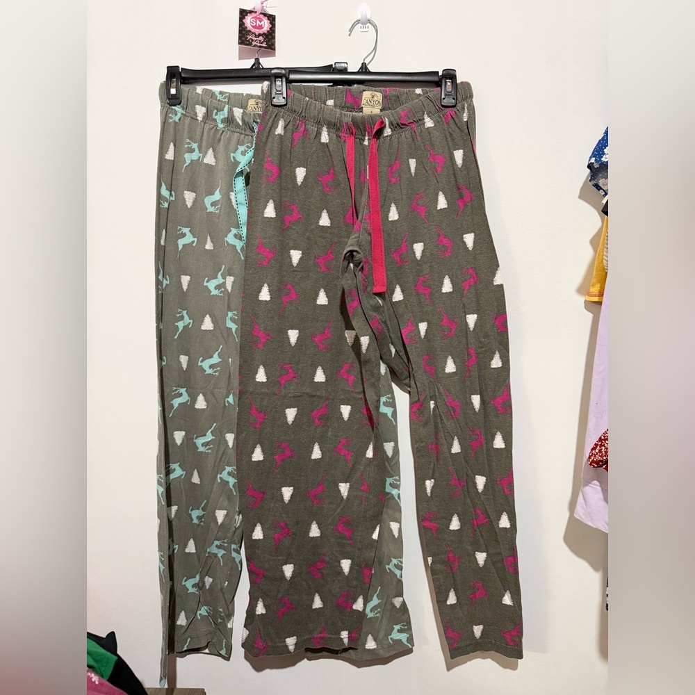 Women's Deer Print Pajama Pants - Gray with Pink and Teal Accents